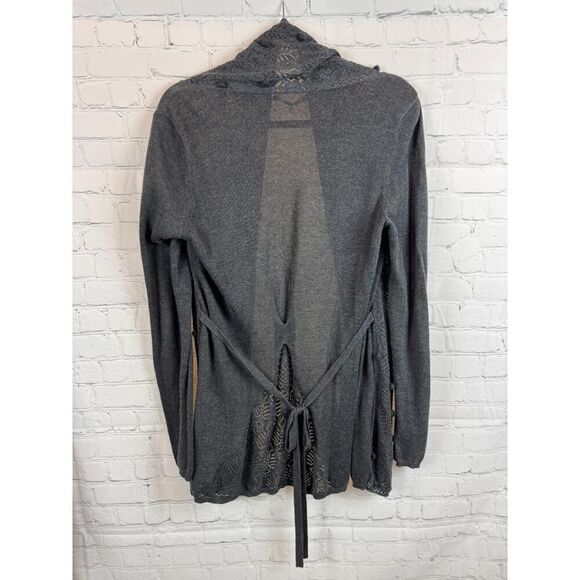 KNITTED & KNOTTED dark gray anthracite open front belted cardigan sweater M - Picture 9 of 10